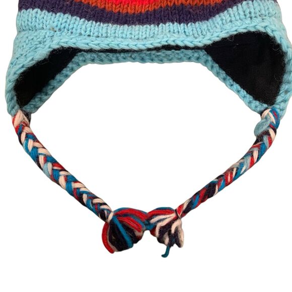 Unisex Bright Multicolored Wool Braided Detailed Ear Flap Hat Warm Outdoor Boho - Picture 4 of 5